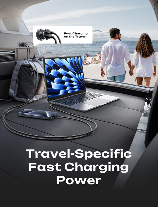Dual USB-C Car Charger with 90W Power Delivery for iPhone and Samsung