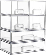 Vtopmart Stackable Storage Drawers Set of 5, Clear Plastic Organizer Bins for Baby Bottle, Beauty Supplies Storage, Ideal for Kichen Countertop, Vanity, Bathroom, Cabinet, Pantry Organization