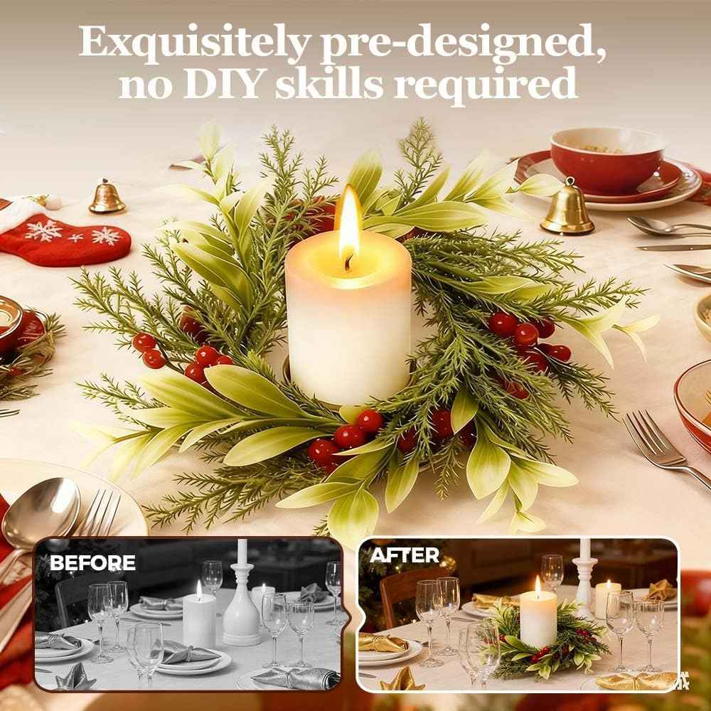 Small Christmas Wreath, 6 Pcs 6" Mini Christmas Wreaths for Cabinets, Small Cabinet Wreaths for Kitchen Cabinet Window Door Farmhouse Christmas Party Decorations Candle Rings Fireplaces (A)