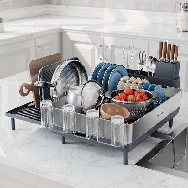 304 Stainless Steel Expandable Dish Drying Rack for Kitchen Counter
