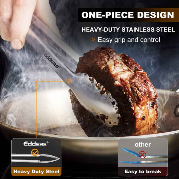 Tongs For Cooking - Heat Resistant 600 Degrees Stainless Steel Kitchen Tongs, Heavy Duty Metal Locking Set of 3