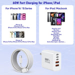 iPhone 17/16 Fast Charger Block,2 Pack 60W USB Charging Block 5-Port Charge Adapter for Apple iPhone Charger with 6FT USB C Woven Fast Charging Cable for iPhone17/16e/16Pro/15ProMax, iPad Pro/Air/Mini
