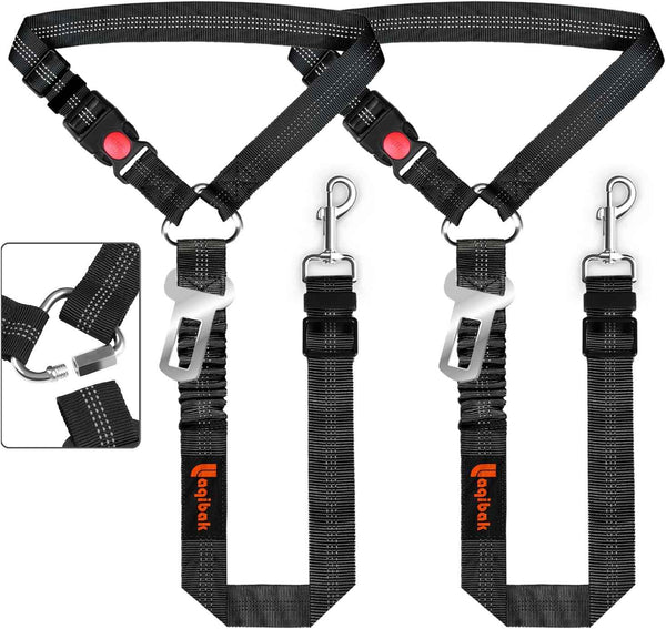 Removable Dog Seat Belt Harness for Car, 3 in 1 Pet Dog Car Seatbelt Leash, Retractable Restraint Secures to Vehicle Headrest & Adjustable Reflective Bungee Dog Seatbelt Tether, Blue and Black