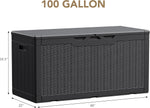 100 Gallon Waterproof Resin Deck Box for Patio Furniture and Garden Tools
