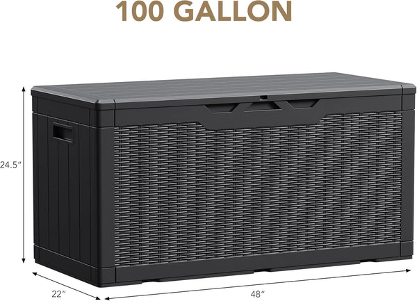 100 Gallon Waterproof Resin Deck Box for Patio Furniture and Garden Tools