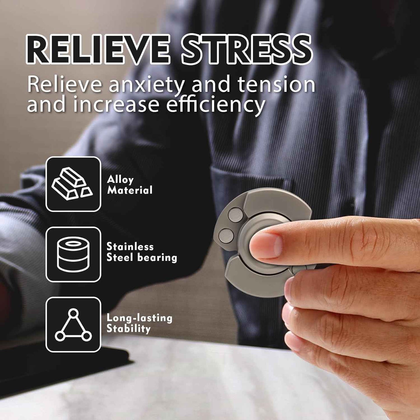 3-in-1 Fidget Toys Adults: Spinner, Slider, Clicker – Magnetic Stainless Steel Bearings for Super-Stable Rotation – Stress Relief, Enhanced Focus, and Habit Breaking, Christmas Party Favor Kid, Silver