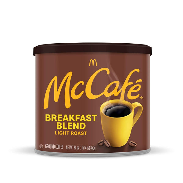 McCafe Breakfast Blend 30 oz Canister Light Roast Ground Coffee Specialty Fat-Free Arabica