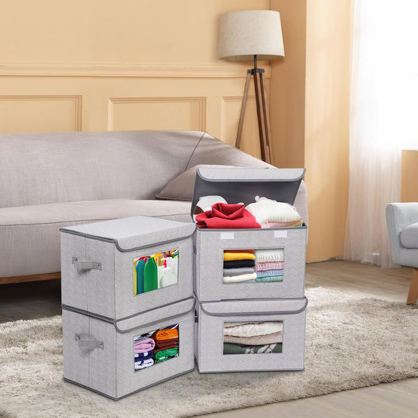 Large Collapsible Stackable Storage Bins with Lids for Home and Office