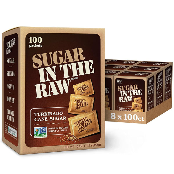 Sugar In The Raw Turbinado Cane Sugar Packets, 200 Ct Box, Pure, Non-GMO, Kosher, Vegan