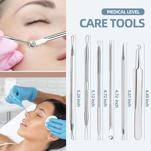jpnk blackhead remover tool comedones extractor acne removal kit for blemish whitehead popping 6 pc zit removing for nose face tools with leather bag