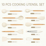 CAROTE Silicone Cooking Utensils Set, Kitchen Utensils Set 10 Pcs for cooking, BPA Free Spatula Set with Heat Resistant Wood Handles for Nonstick Cookware (Cream White)