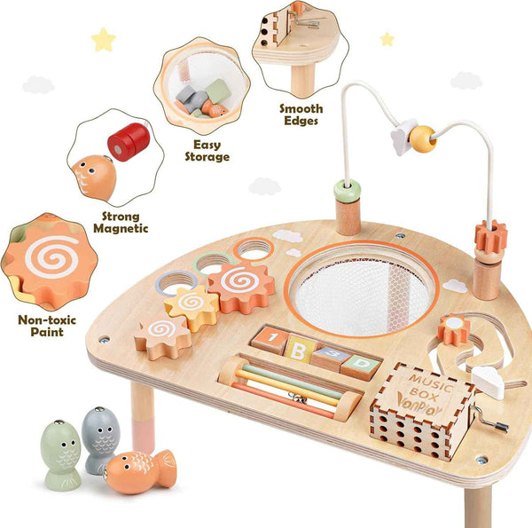 Montessori Wooden Sensory Play Table for Toddlers 1-3 Years, 8-in-1 Activity Center for 1-2 Year Old Girls and Boys