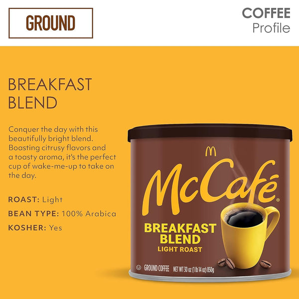 McCafe Breakfast Blend Light Roast Ground Coffee, 30 oz Canister