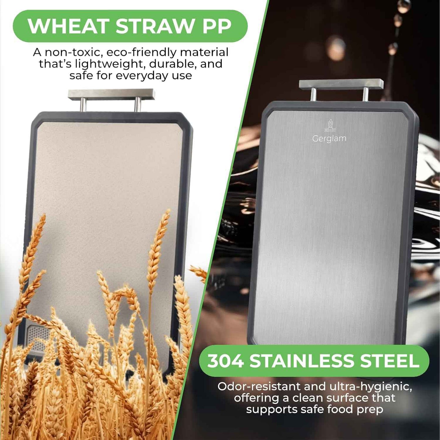 Stainless Steel Cutting Board, Double-Sided Wheat Straw and Steel Cutting Board with Cut-Resistant Gloves, Food Grade 16x11" Chopping Board, Dishwasher Safe Easy to Clean