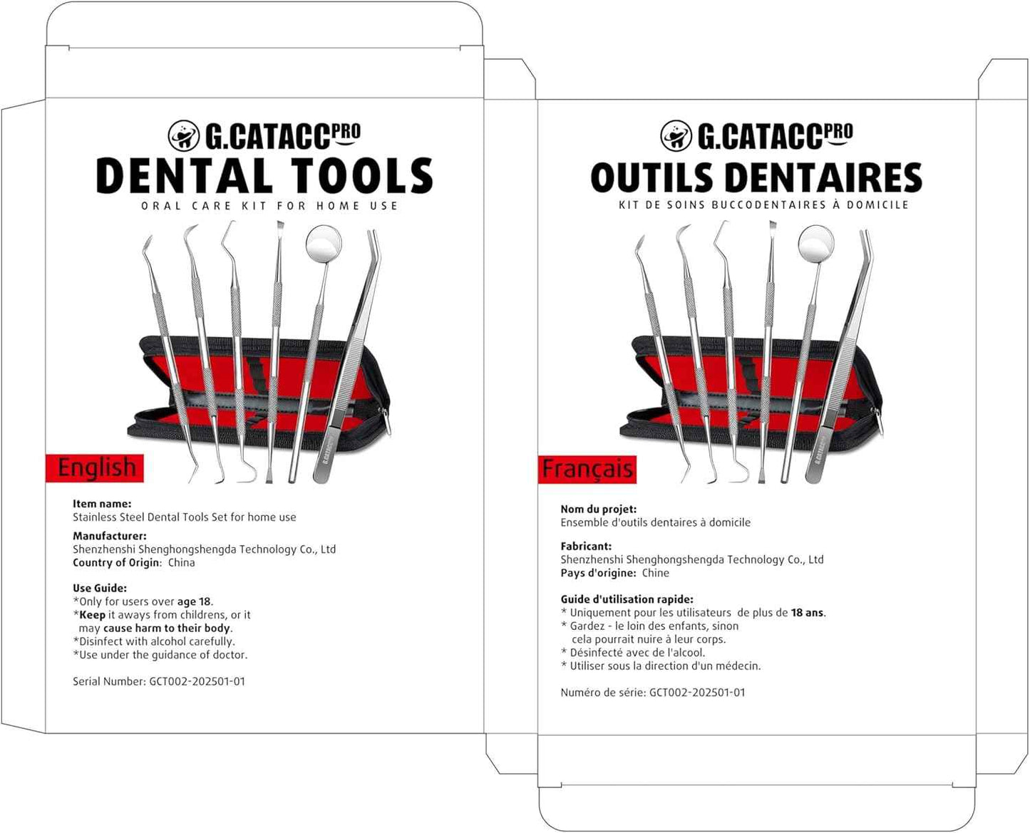 G.CATACC Dental Tools, Dental Pick Teeth Cleaning Tools Hygiene Kit, Plaque Remover for Teeth, Professional Stainless Steel Tooth Scraper Plaque Tartar Cleaner - with Case