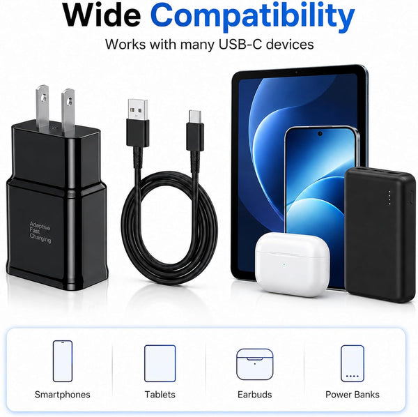 2 Pack USB C Android Phone Wall Charger Block & 6ft Charge Cable Cord