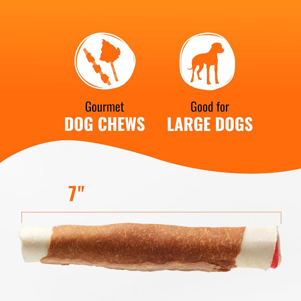 goodnfun triple flavor 7 inch rolls for dogs, 6 count, beef hide and chicken