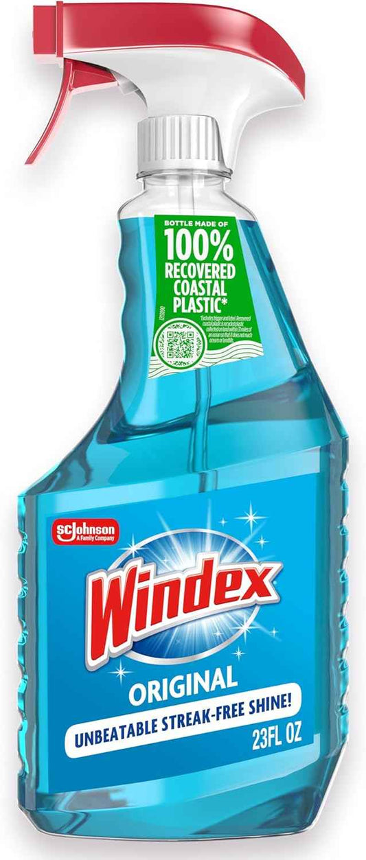 Windex Glass and Window Cleaner Spray Bottle, Packaging Designed to Prevent Leakage and Breaking, Surface Cleaning Spray, Original Blue Scent, 23 Fl Oz