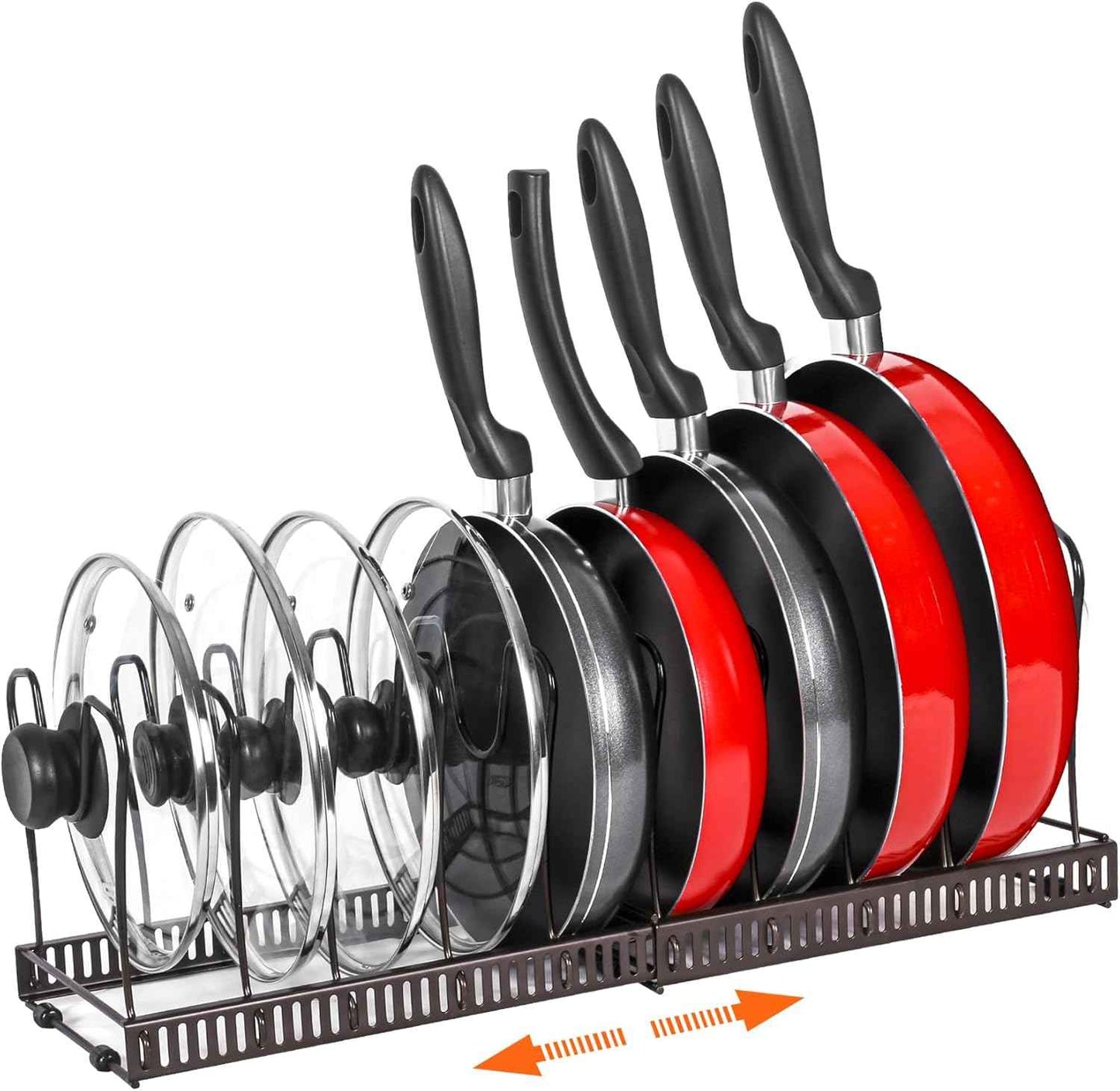 Bronze Expandable Pot and Pan Organizer with 10 Adjustable Compartments for Kitchen Cabinet Cookware