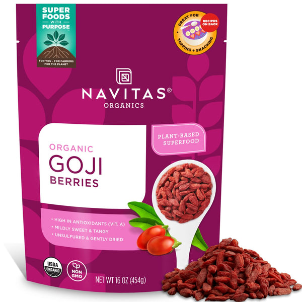 Navitas Organics Goji Berries, 8oz Bag, 8 Servings, USDA Organic, Non GMO, Gluten Free, Vegan