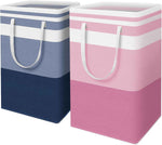 HomeHacks 2 Pack Large Laundry Baskets, Waterproof, Freestanding Laundry Hampers, Collapsible Clothes Hamper with Reinforced Handles in Laundry Room, College Dorm, Bathroom, Bedroom (Grey, 75Lx2)