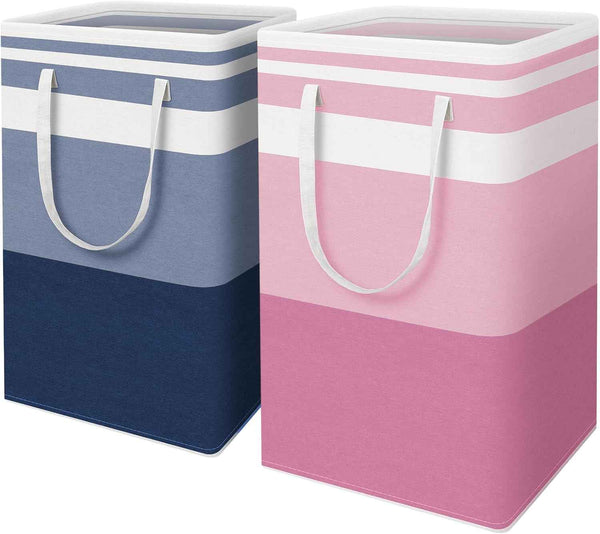 HomeHacks 2 Pack Large Laundry Baskets, Waterproof, Freestanding Laundry Hampers, Collapsible Clothes Hamper with Reinforced Handles in Laundry Room, College Dorm, Bathroom, Bedroom (Grey, 75Lx2)