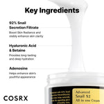 cosrx snail mucin 92% face moisturizer, 3.52 oz, lightweight, korean skin care cream