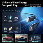 MLVOC 120W Fast Charging Car Charger with Earbuds, Retractable 4-in-1 USB-C & Lightning for iPhone & Android (Black) - Rayz Mart
