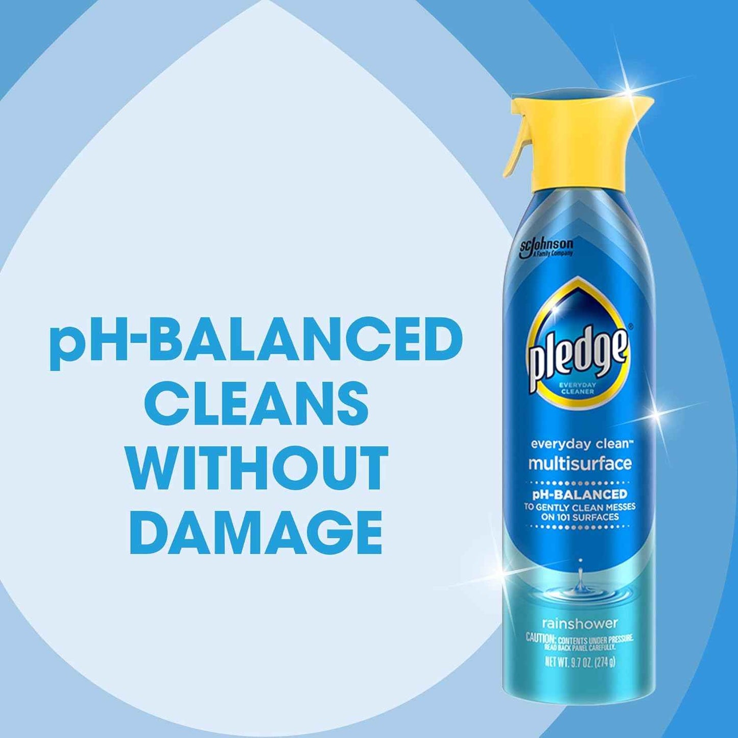Pledge pH-Balanced Multisurface Spray, Everyday Cleaner, Rainshower Scent, 9.7oz (Pack of 3)