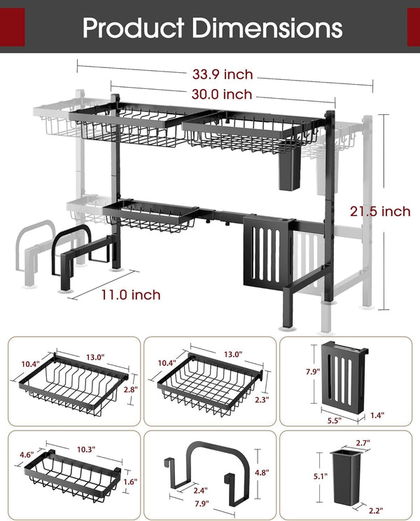 Sakugi Over The Sink Dish Drying Rack with Adjustable 2 Tier Capacity