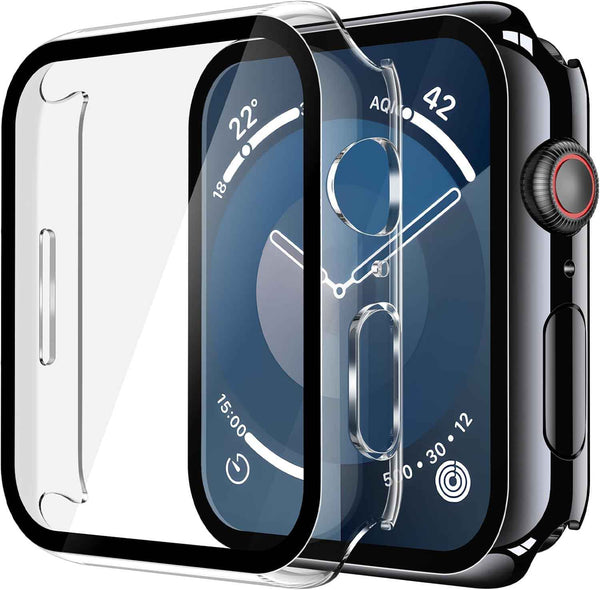 Misxi 2 Pack Tempered Glass Case Compatible for Apple Watch Series 11 (2025) Series 10 46mm, Screen Protector Cover for iWatch, Black
