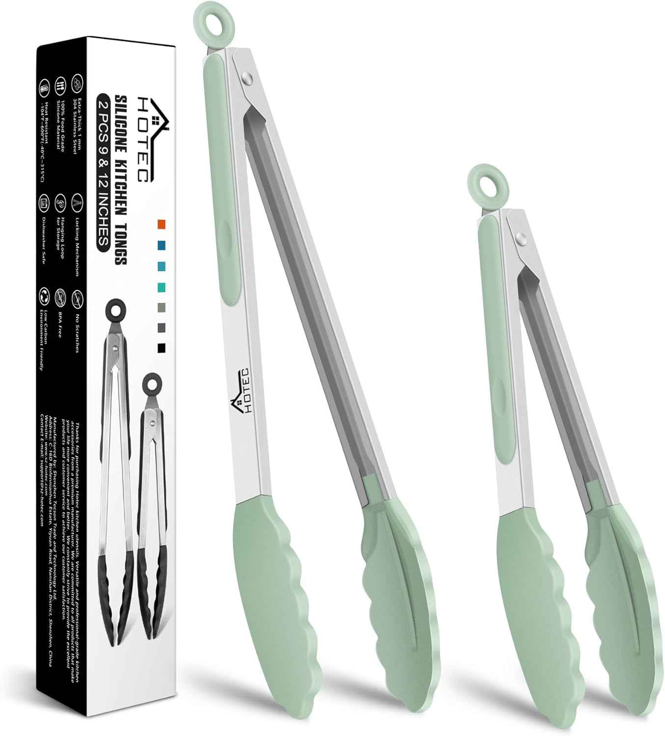 HOTEC Premium 7 & 9 Inch Kitchen Tongs, Stainless Steel Locking Cooking Tongs with Silicone Tips, Non-Scratch & Heat Resistant, Serving Tongs for Salad, BBQ, Classic Blue, Set of 2