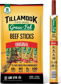 Tillamook Country Smoker 100% Grass Fed Beef Sticks, 8 Pack, 1.15 Ounce, Non-GMO, Gluten Free, High Protein Snack