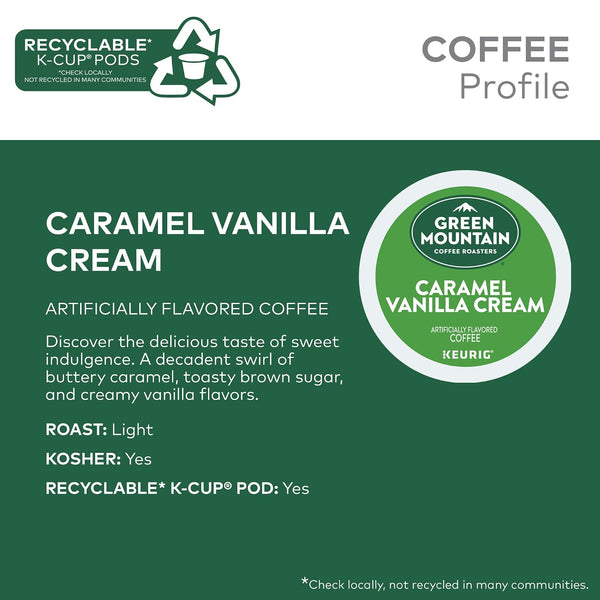 Green Mountain Coffee Roasters Caramel Vanilla Cream Keurig K-Cup pods, 72 Count, Light Roast Coffee