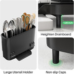 Expandable Dish Rack for Kitchen Counter with Utensil Holder and Raised Guardrail