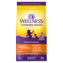 Wellness Complete Health adult dry cat food for indoor and outdoor cats, wholesome grains, natural, chicken and chicken meal, 5-pound bag