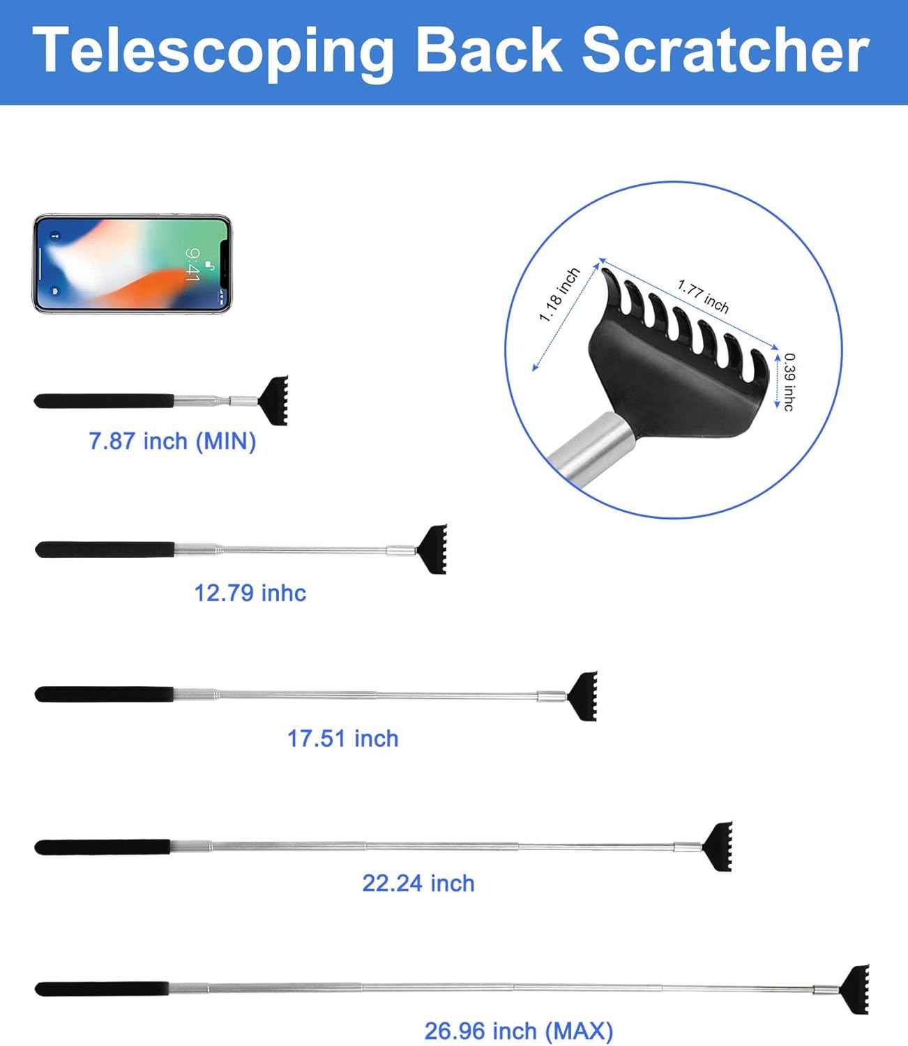 Portable Extendable Back Scratcher, 2 Pack Metal Telescoping Backscratchers for Adults, Kids,Dogs Itch Scratcher with Beautiful Gifts Packaging