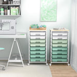 Rolling Storage Utility Cart with 8 Drawers and Wooden Tabletop