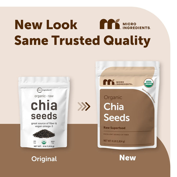 Organic Chia Seeds, 4lbs | Raw Chia Seed Source | Rich in Essential Fiber, Vegan Omega-3, & Plant Based Protein | Great for Baking, Smoothies, Pudding, & Oatmeal | Non-GMO, Gluten Free