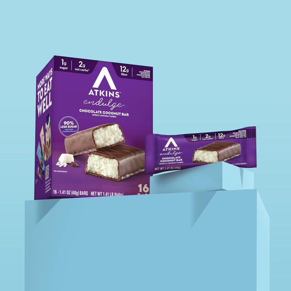 Atkins Endulge Chocolate Coconut Flavored Snack Bar, Low Sugar, High Fiber, 16 Count