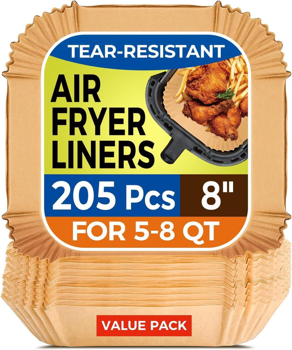 Air Fryer Liners for Ninja, 205 PCS Heavy-Duty Disposable Air Fryer Liners, 8" Round Airfryer Paper Liners for 5-8 QT Basket, Oil-Proof & Non-Stick Parchment Paper for Baking, Microwave, Oven, Pans