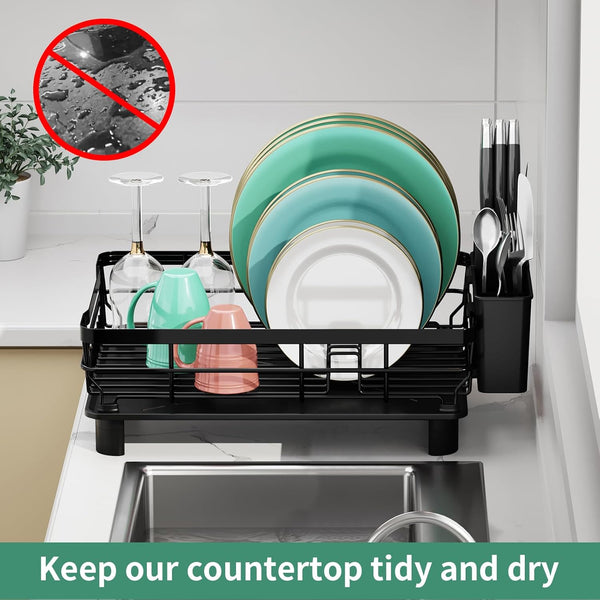 Stainless Steel Dish Drying Rack for Kitchen Counter with Removable Utensil Holder