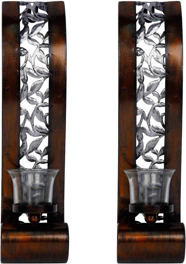 Wall Sconce 14.4 x 3.5 Inch, with Tea Light Candle Holder Antique Bronze Style Metal Wall Art Decorations for Living Room, Bathroom, Dining Room and Office, Set of 2