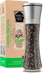 Home EC Premium Stainless Steel Sea Salt and Pepper Grinder Set of 2 - Adjustable Ceramic - Tall Glass Salt and Pepper Shakers - Kitchen Spice Mill W/Funnel & EBook