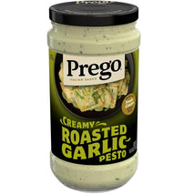 Prego Creamy Roasted Garlic Pesto Pasta Sauce, 14.5 oz Jar, No Added Sugars, Real Basil
