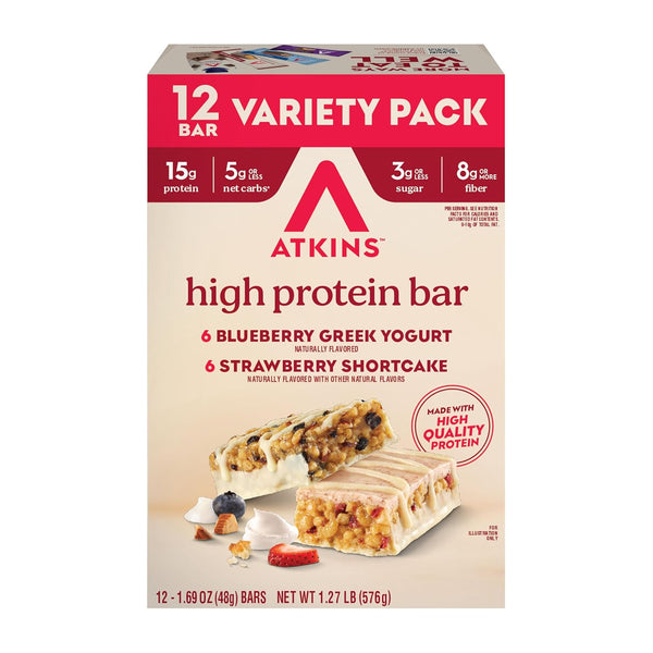 Atkins Peanut Butter Granola High Protein Bar, 12 Count, 16g Protein, 1g Sugar, 4g Net Carb