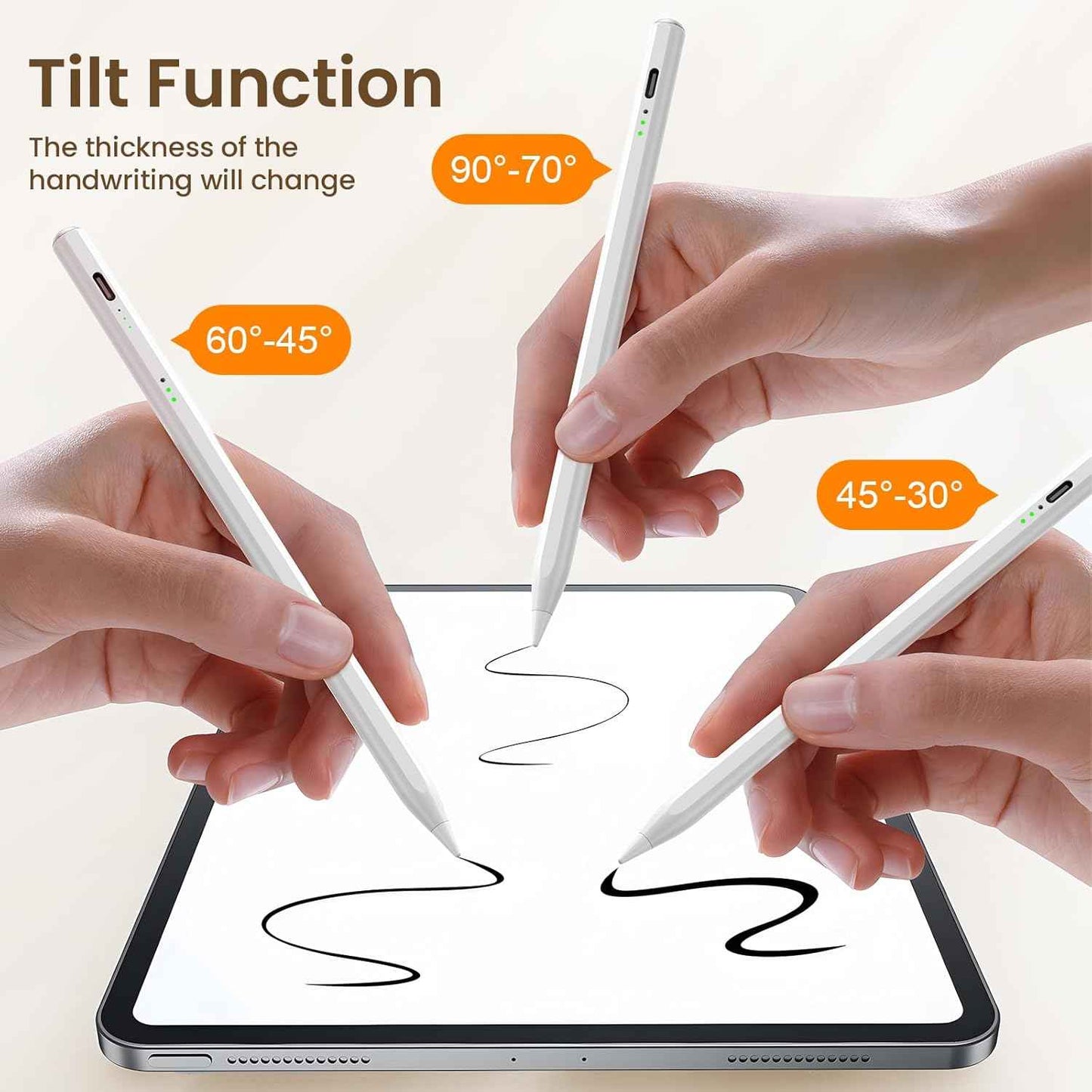Stylus Pen for iPad(2018-2025)-13 Mins Fast Charge with Tilt Sensitivity & Palm Rejection for iPad 11/10/9/8/7/6th Gen, Air 7/6/5/4/3/M3/M2, Pro 13"/12.9"/11"/M4, Mini 7/6/5th, White
