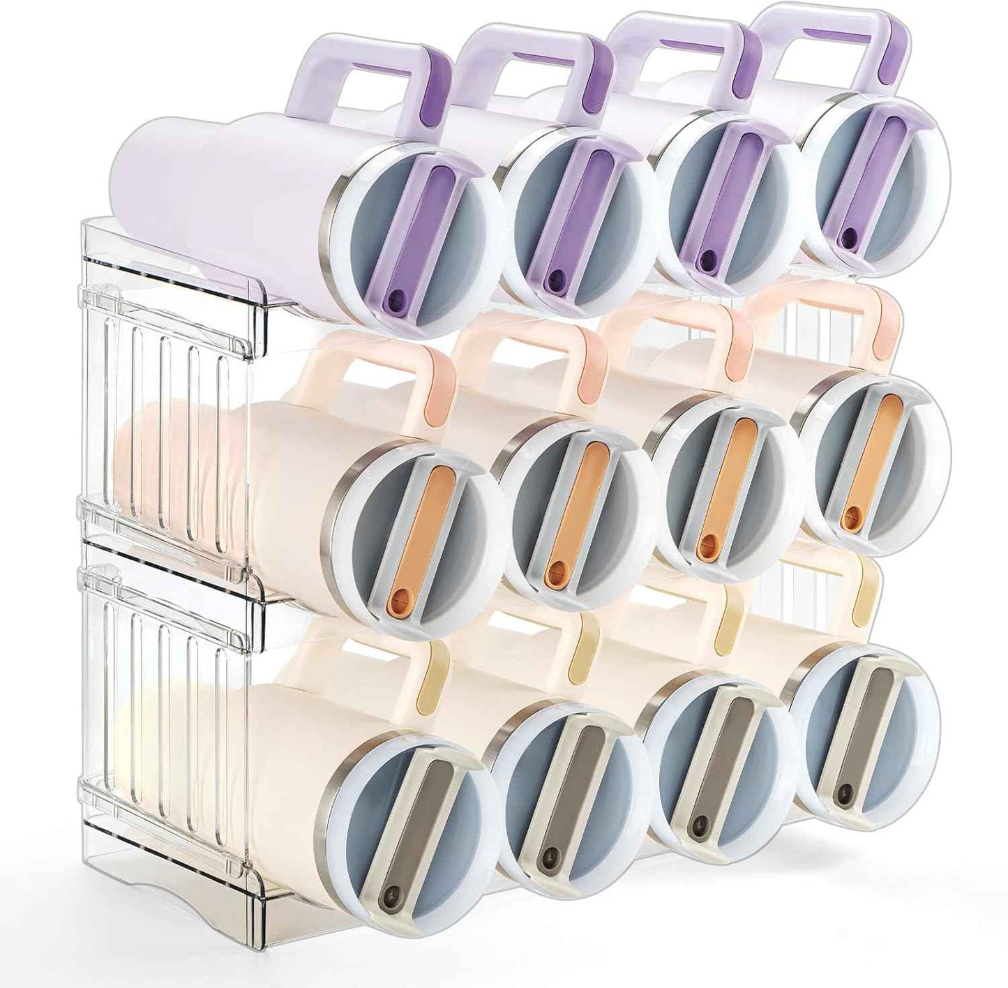 Large Tumbler Organizer for Stanley Cup 40 oz, Patented Kitchen Pantry Organizers and Storage for Stanley Cup Accessories, Stackable Water Bottle Organizer Holder Gifts 4Pack Large-12-bottle