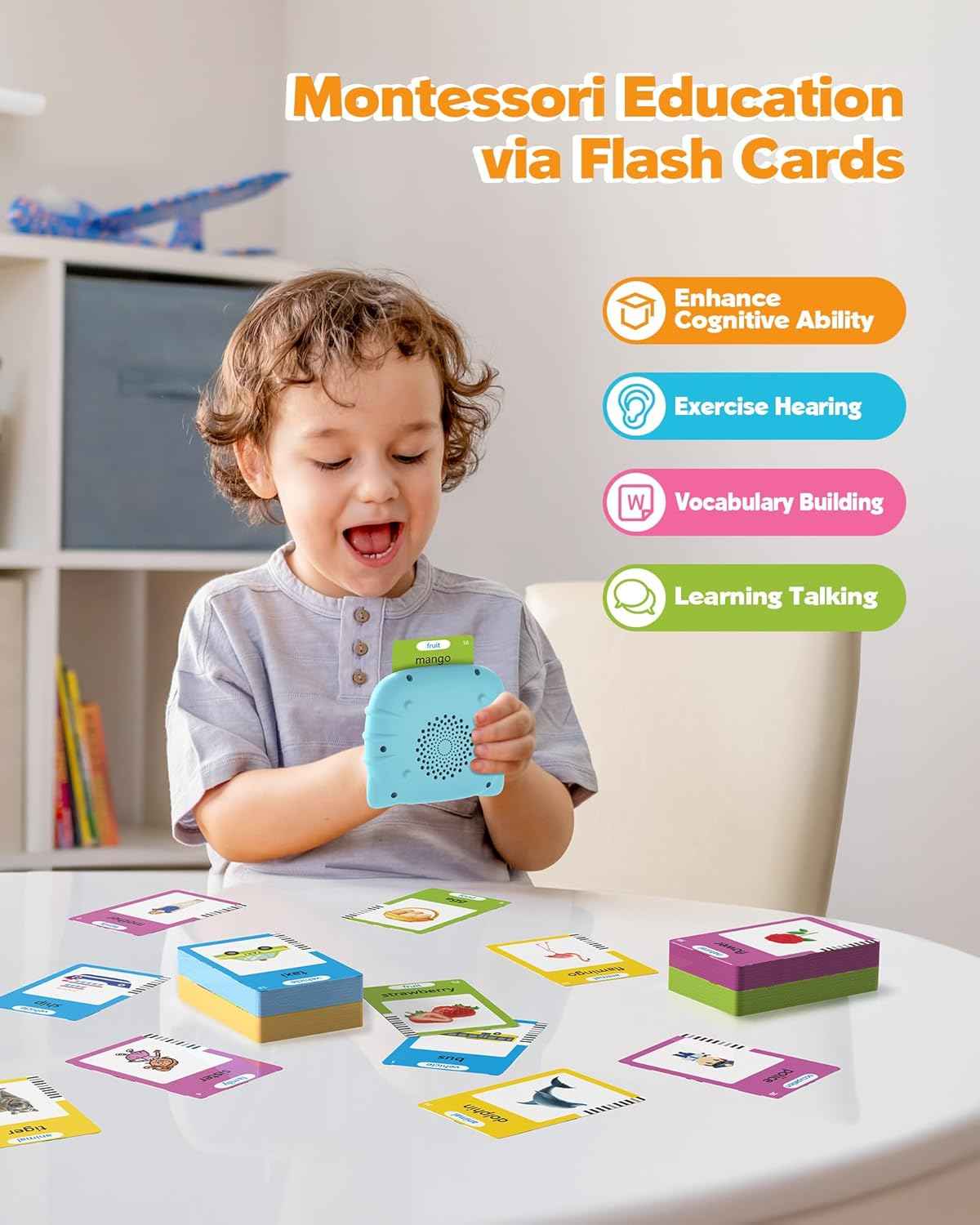 Talking Flash Cards for Toddlers 1 2 3 4 Year Olds, Montessori Language Learning with 224 Words, Pocket Speech Therapy and Autism Playthings, Children's Sensory Educational Device