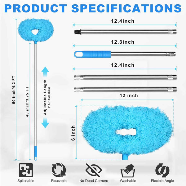 Storystore Ceiling Fan Cleaner Duster with Extension Pole, Adjustable from 13 to 49.7 Inches, Removable Fan Blade Cleaner (Blue)